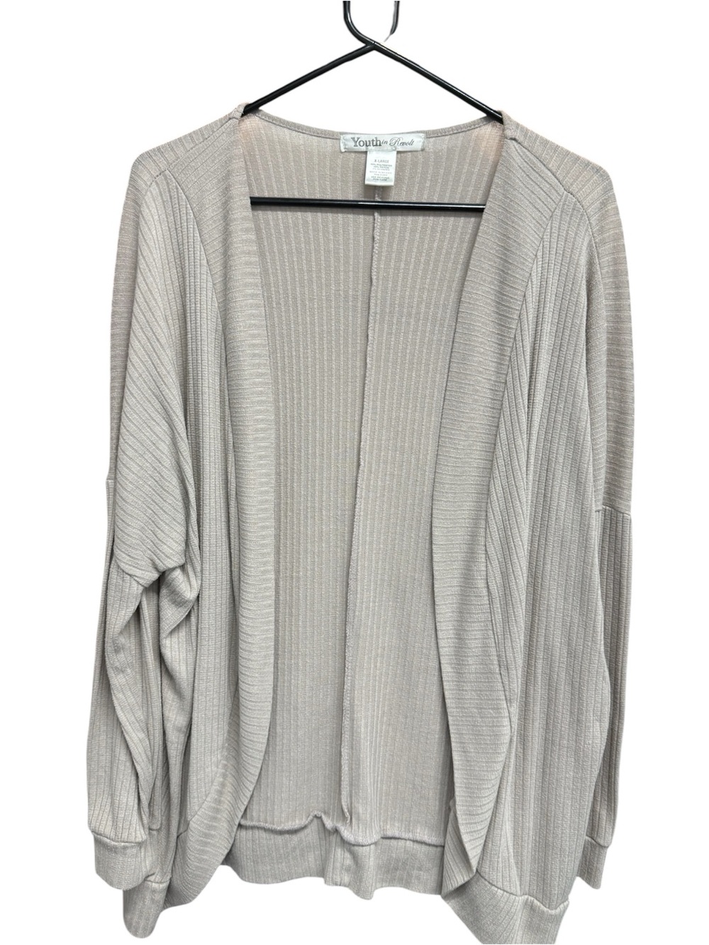 Beige Ribbed Open-Front Women’s Cardigan Sweater